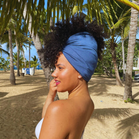 Blue Anacaona Afrona - Satin lined hat - Curly Hair products - Hat for curly hair - replace your bonnets, head wraps and satin pillow with the Afrona.