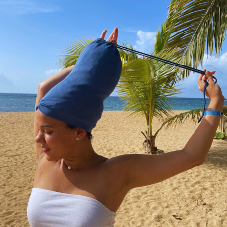 Blue Anacaona Afrona - Satin lined hat - Curly Hair products - Hat for curly hair - replace your bonnets, head wraps and satin pillow with the Afrona.