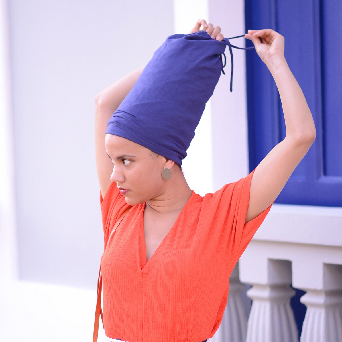 Blue Mirabal Afrona - Satin lined hat - Curly Hair products - Hat for curly hair - replace your bonnets, head wraps and satin pillow with the Afrona.