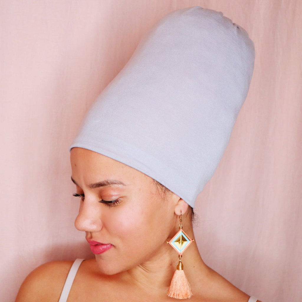 Silver Mirabal Afrona in Crown - Satin lined hat - Curly Hair products - Hat for curly hair - replace your bonnets, head wraps and satin pillow with the Afrona.