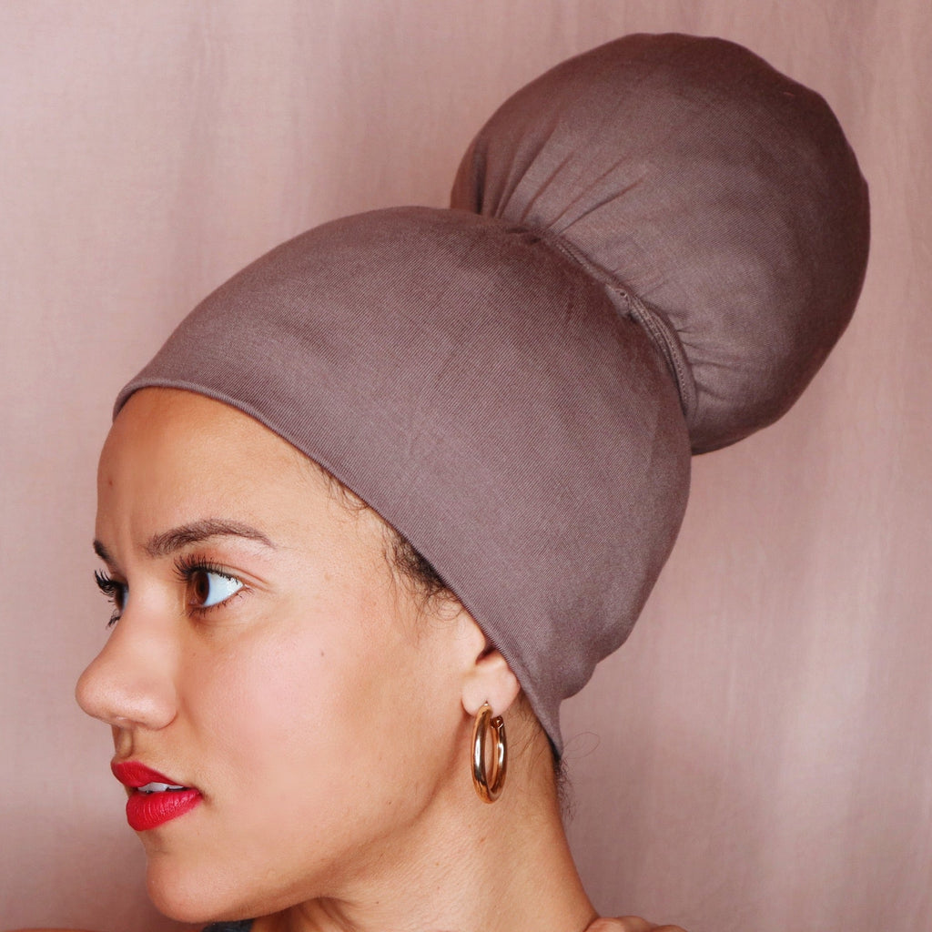 Taupe Mirabal Afrona - Satin lined hat - Curly Hair products - Hat for curly hair - replace your bonnets, head wraps and satin pillow with the Afrona.