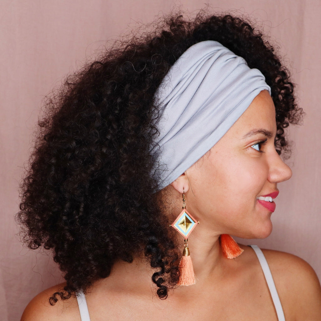Silver Mirabal Afrona in Headband - Satin lined hat - Curly Hair products - Hat for curly hair - replace your bonnets, head wraps and satin pillow with the Afrona.
