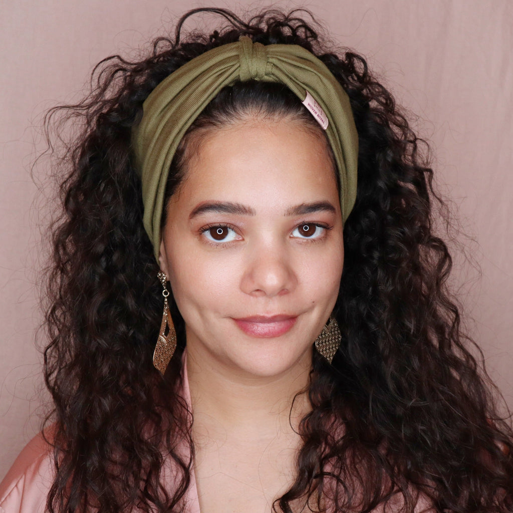 Olive Anacaona Afrona in Headband -Simplify your curly hair routine and keep your curls healthy and intact with the satinlined Afrona - Curly Hair Product 