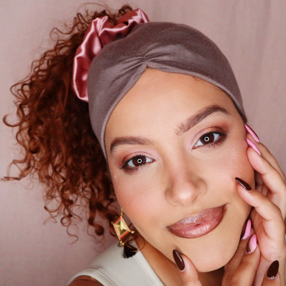 Taupe Anacaona Afrona - Satin lined hat - Curly Hair products - Hat for curly hair - replace your bonnets, head wraps and satin pillow with the Afrona.