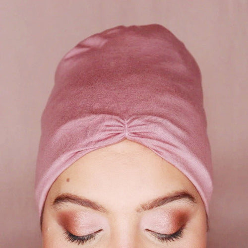 Mauve Anacaona Afrona in Crown style- Satin lined hat - Curly Hair products - Hat for curly hair - replace your bonnets, head wraps and satin pillow with the Afrona. 