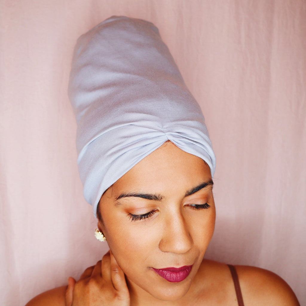 Silver Anacaona Afrona - Satin lined hat - Curly Hair products - Hat for curly hair - replace your bonnets, head wraps and satin pillow with the Afrona.