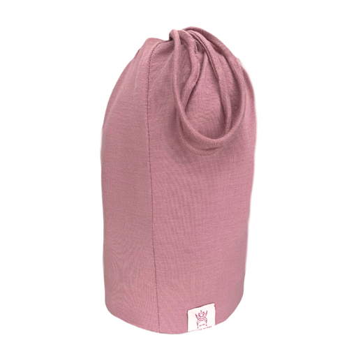 Back view of Mauve Anacaona Afrona - Satin lined hat for curly hair - Curly Hair products - replace your bonnets, head wraps and satin pillow with the Afrona.