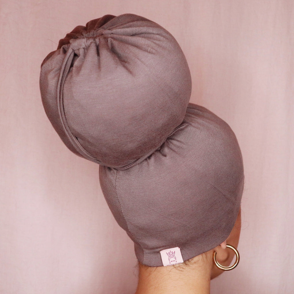 Taupe Mirabal Afrona - Satin lined hat - Curly Hair products - Hat for curly hair - replace your bonnets, head wraps and satin pillow with the Afrona.