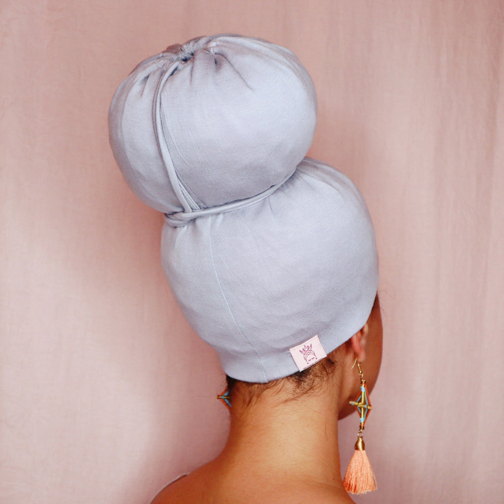 Silver Mirabal Afrona - Satin lined hat - Curly Hair products - Hat for curly hair - replace your bonnets, head wraps and satin pillow with the Afrona.