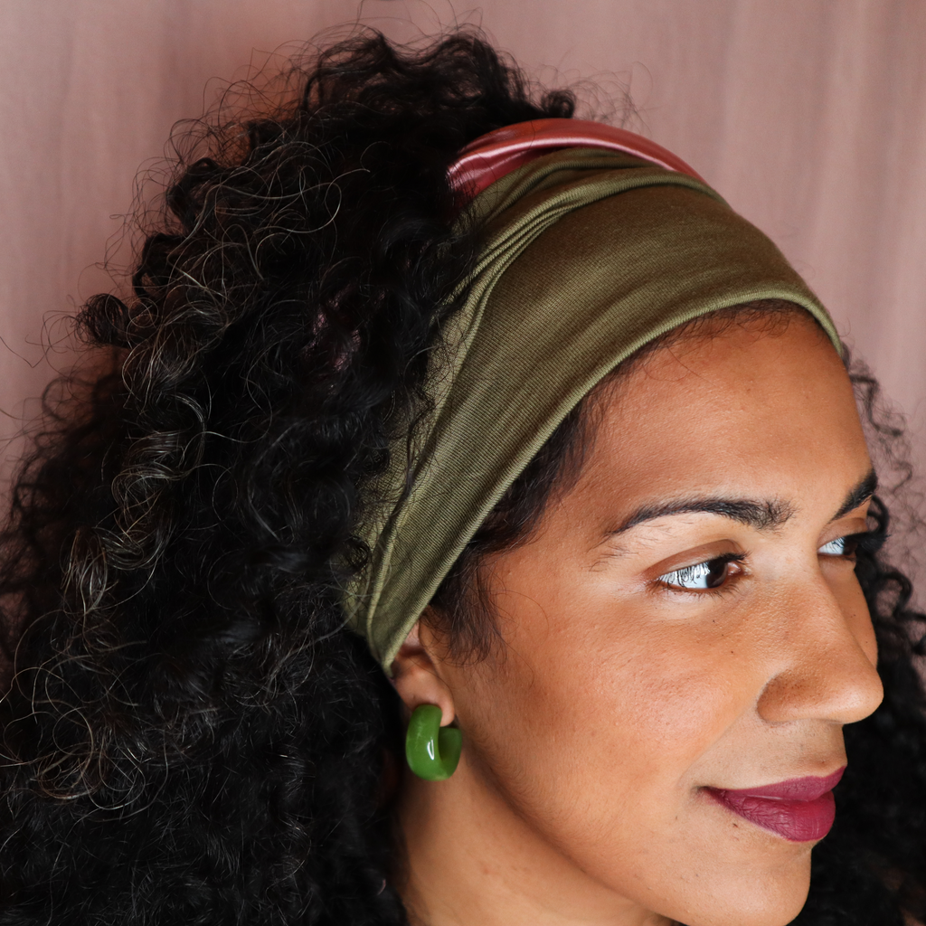 Olive Mirabal Afrona in Headband - Satin lined hat - Curly Hair products - Hat for curly hair - replace your bonnets, head wraps and satin pillow with the Afrona.