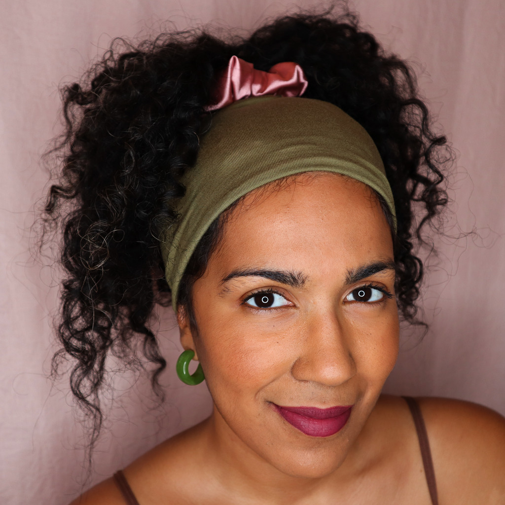 Olive Mirabal Afrona in Open Crown - Satin lined hat - Curly Hair products - Hat for curly hair - replace your bonnets, head wraps and satin pillow with the Afrona.